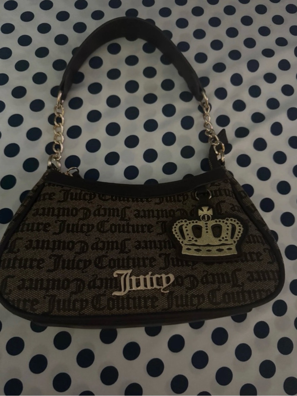 Juicy Couture Brown Logo Mini Shoulder Bag with Gold Crown Accent